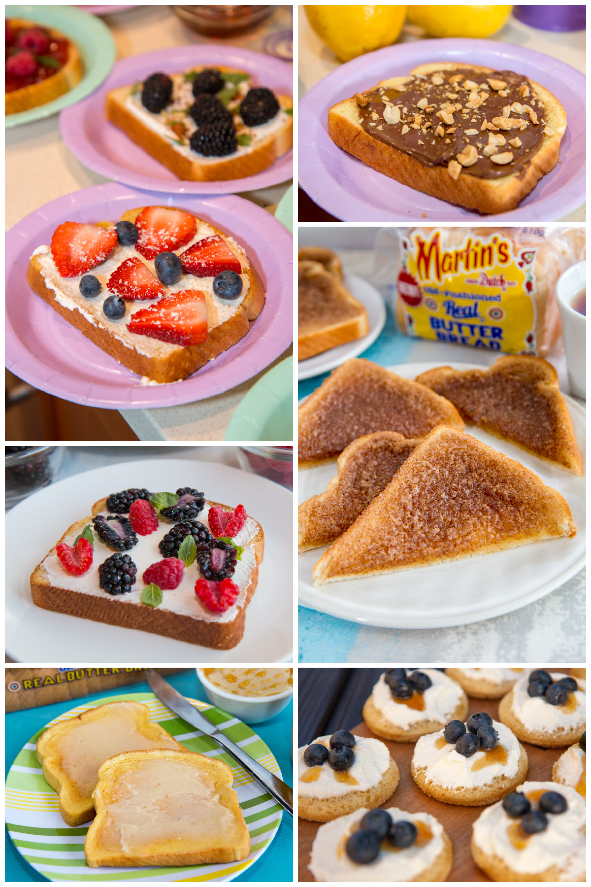 Mother's Day Build-Your-Own Toast Bar | Sweet Toast Toppings: Berry & Greek Yogurt Toast; Nutella & Peanut Toast; Cinnamon Toast, Berry & Basil Cream Cheese Toast; Honey Butter Toast; Ricotta & Honey Toast; and many more!