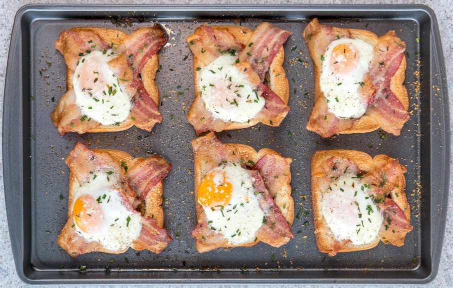 Eggs in a hole on baking sheet