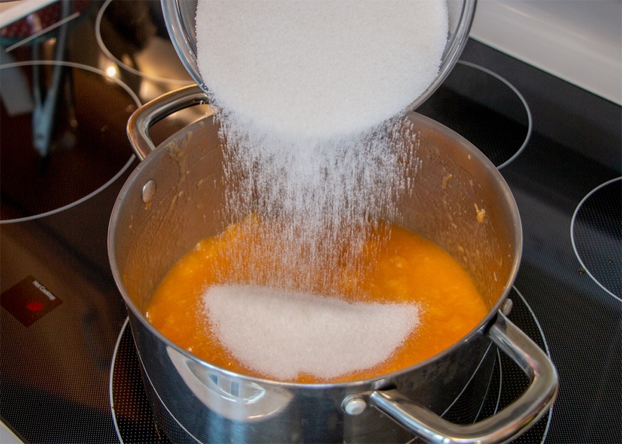How to Make Peach Jam - Add Sugar