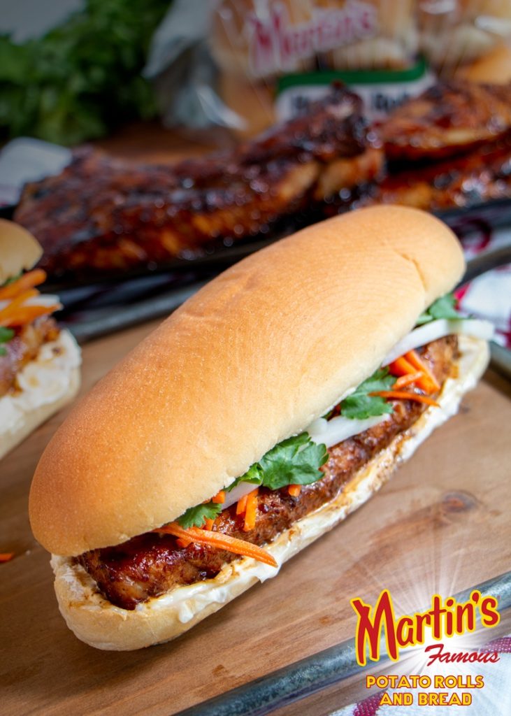 Pork Banh Mi on Martin's Hoagie Rolls with Pickled Carrots and Daikon