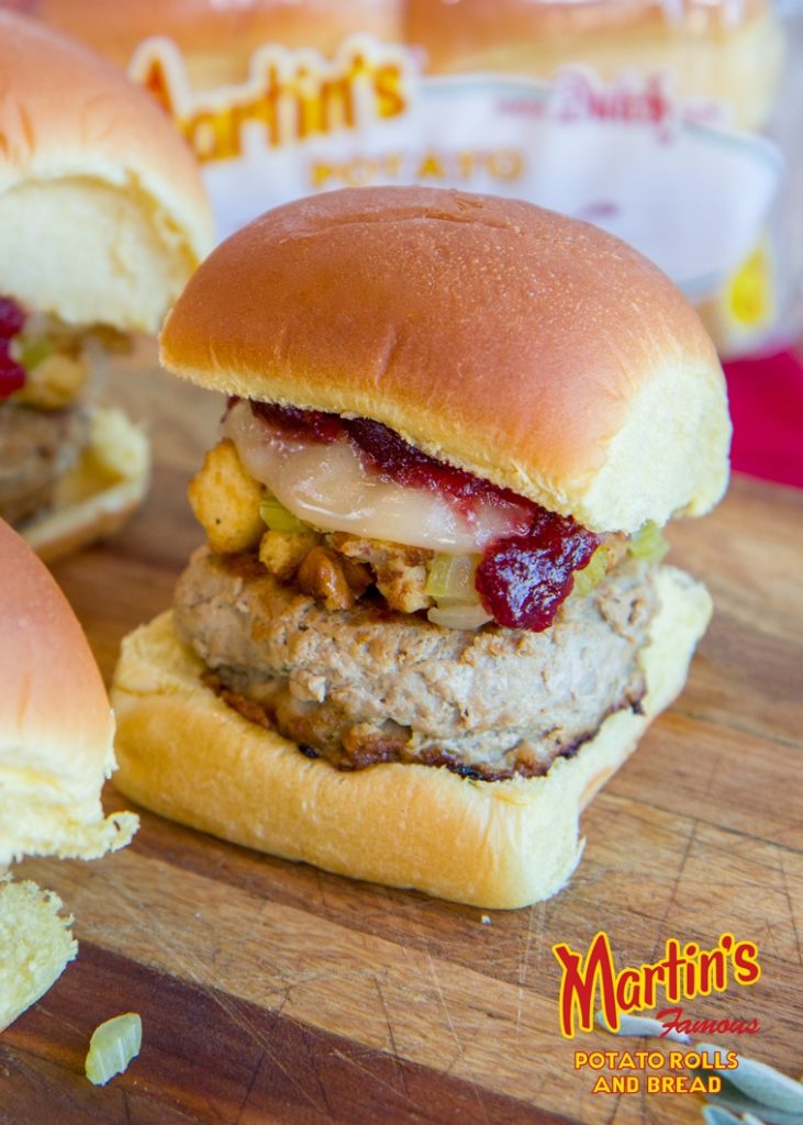 Turkey Burger with Dressing and Cranberry Sauce