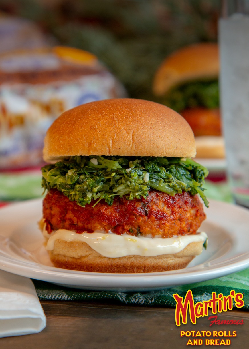 Sweet Chili Chicken Burgers with Broccoli Rabe
