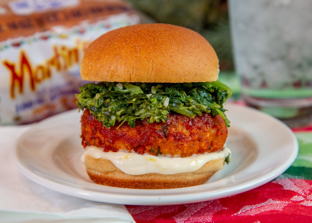 Sweet Chili Chicken Burgers with Broccoli Rabe