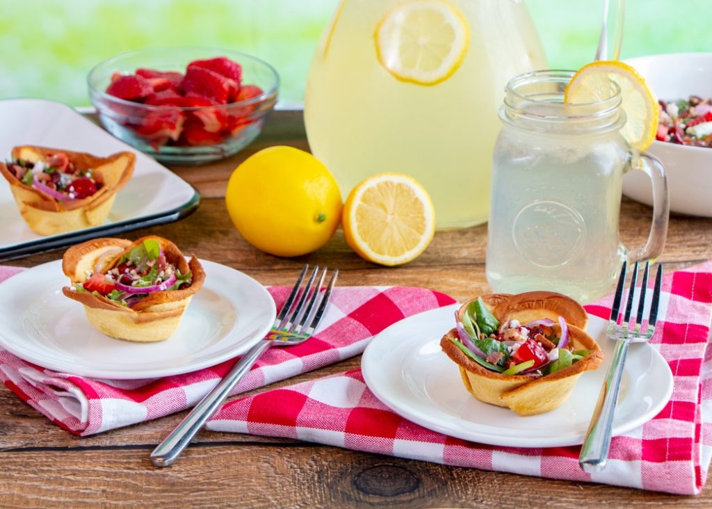 Strawberry Fields Salad Crouton Cups with Lemonade
