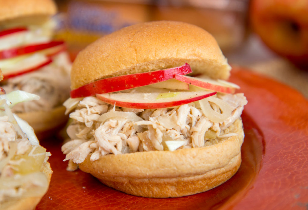 Slow Cooker Apple Cider Pulled Chicken Sandwiches