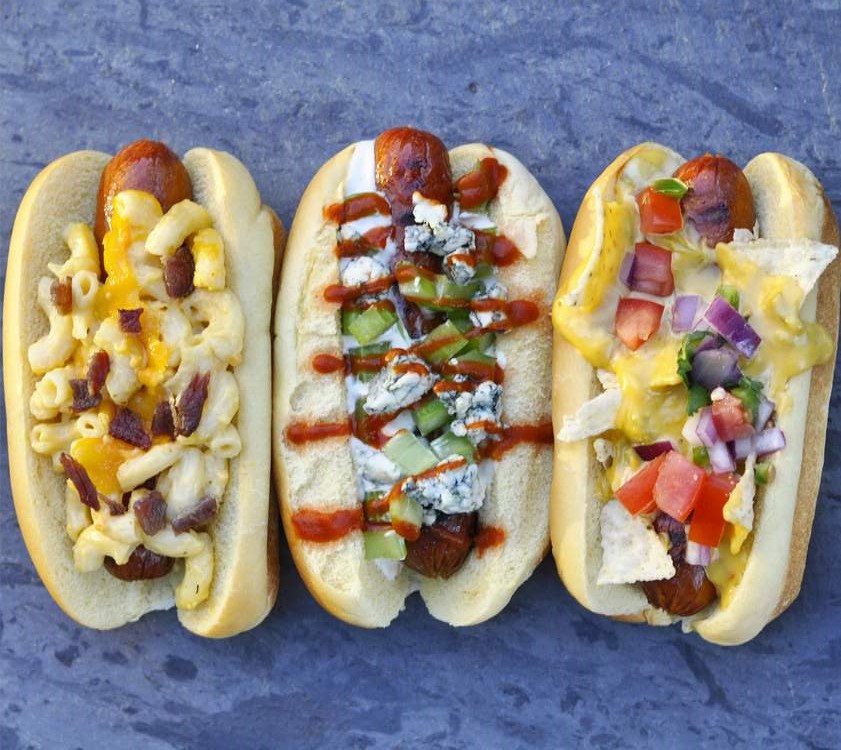 creative hot dog trio