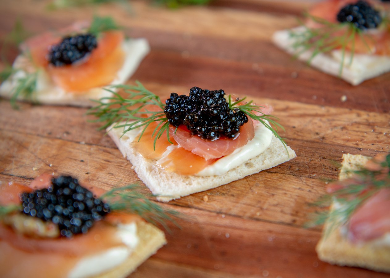 Smoked Salmon and Caviar Crostini - Martin's Famous Potato Rolls and Bread