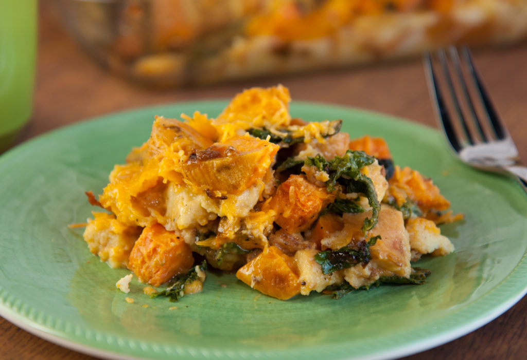 Sweet potato and cheddar bread pudding