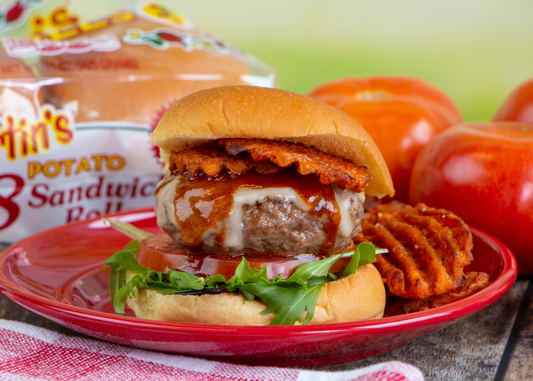 Havarti Burgers with Sweet Potato Fries