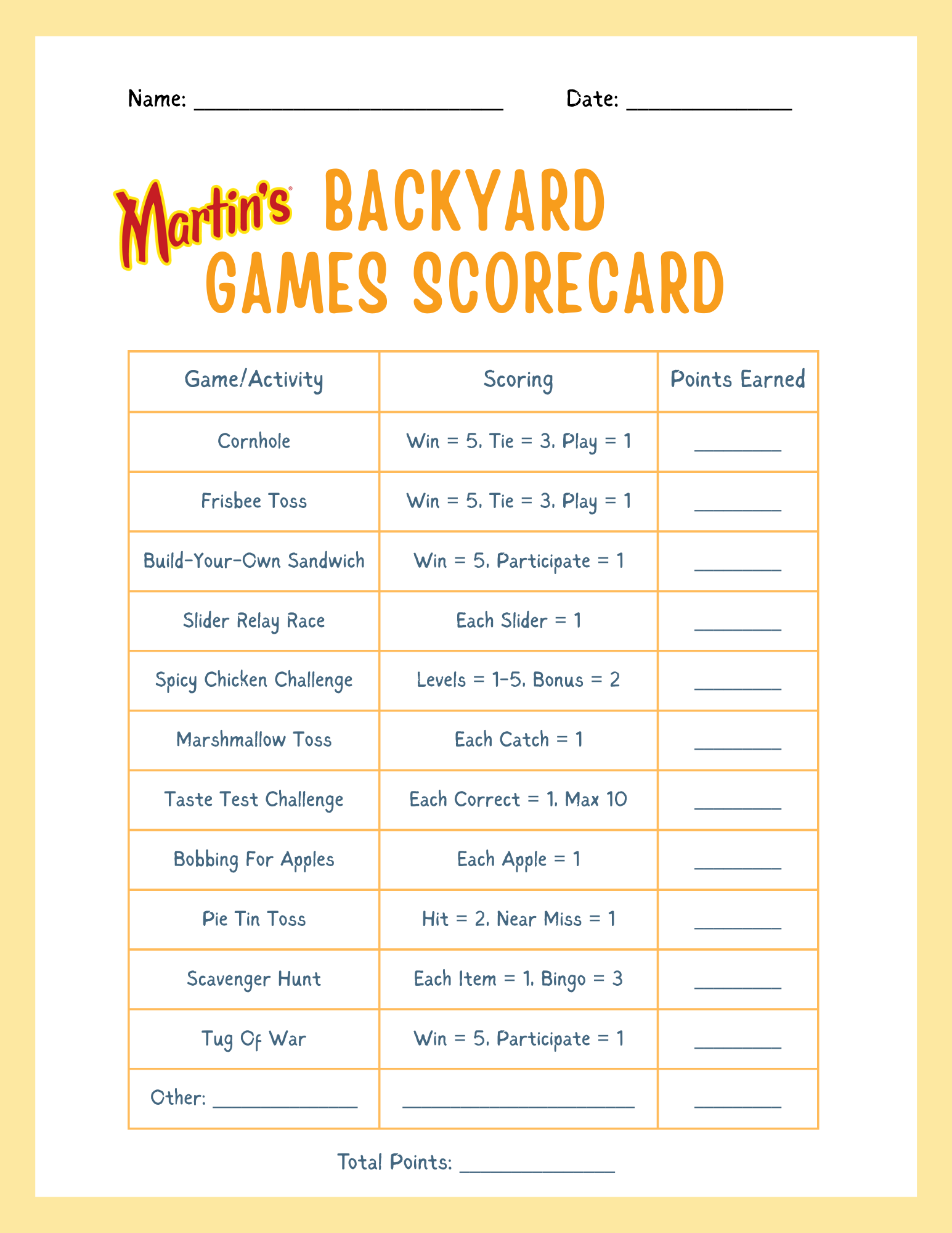 Backyard Games Scorecard