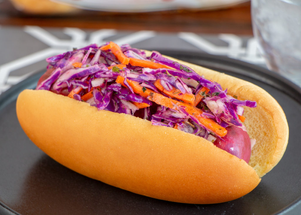 Beet Italian Sausage with Red Cabbage Slaw