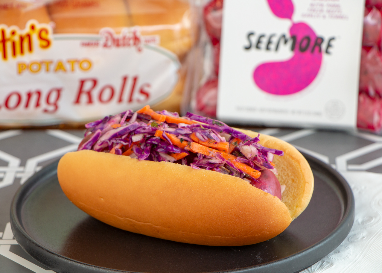 Beet Italian Sausage with Red Cabbage Slaw Martin's Famous Potato