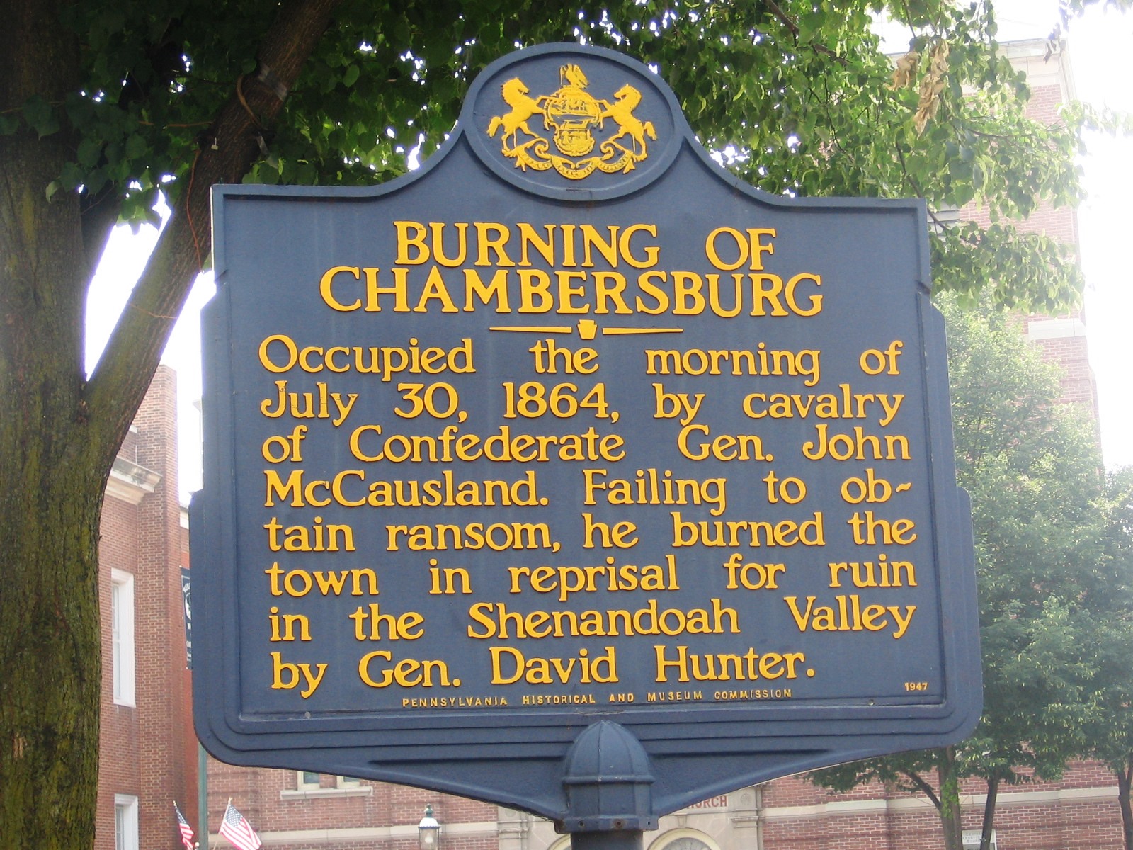 Burning of Chambersburg Sign