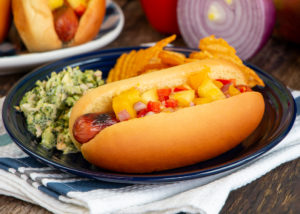 Hot Dogs with Mango Pineapple Salsa