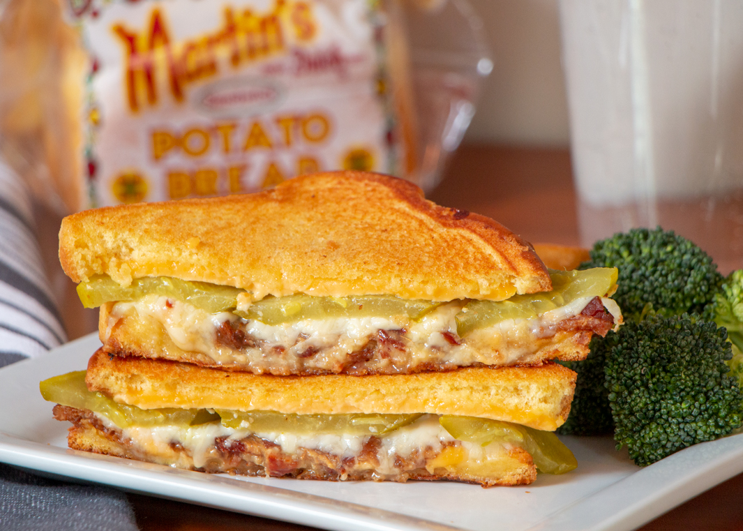 PickleandBaconGrilledCheese Martin's Famous Potato Rolls and Bread
