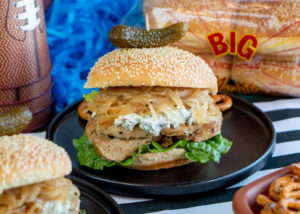 Garlic Pork Loin Sandwich with Bleu Cheese Topping