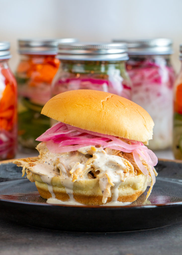 Pulled Chicken Sandwich with Pickled Onions