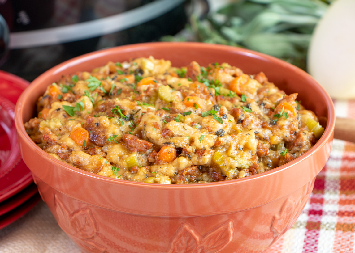 Slow cooker Sausage and Herb Stuffing