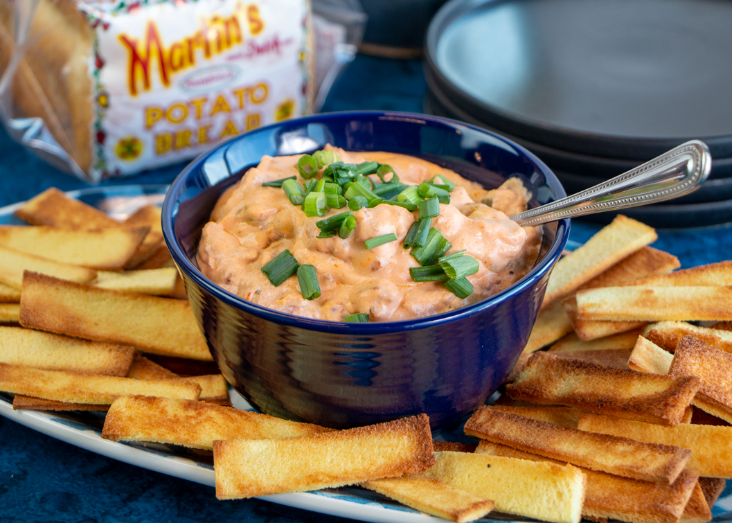 Slow Cooker Spicy Sausage Dip Martin's Famous Potato Rolls and Bread