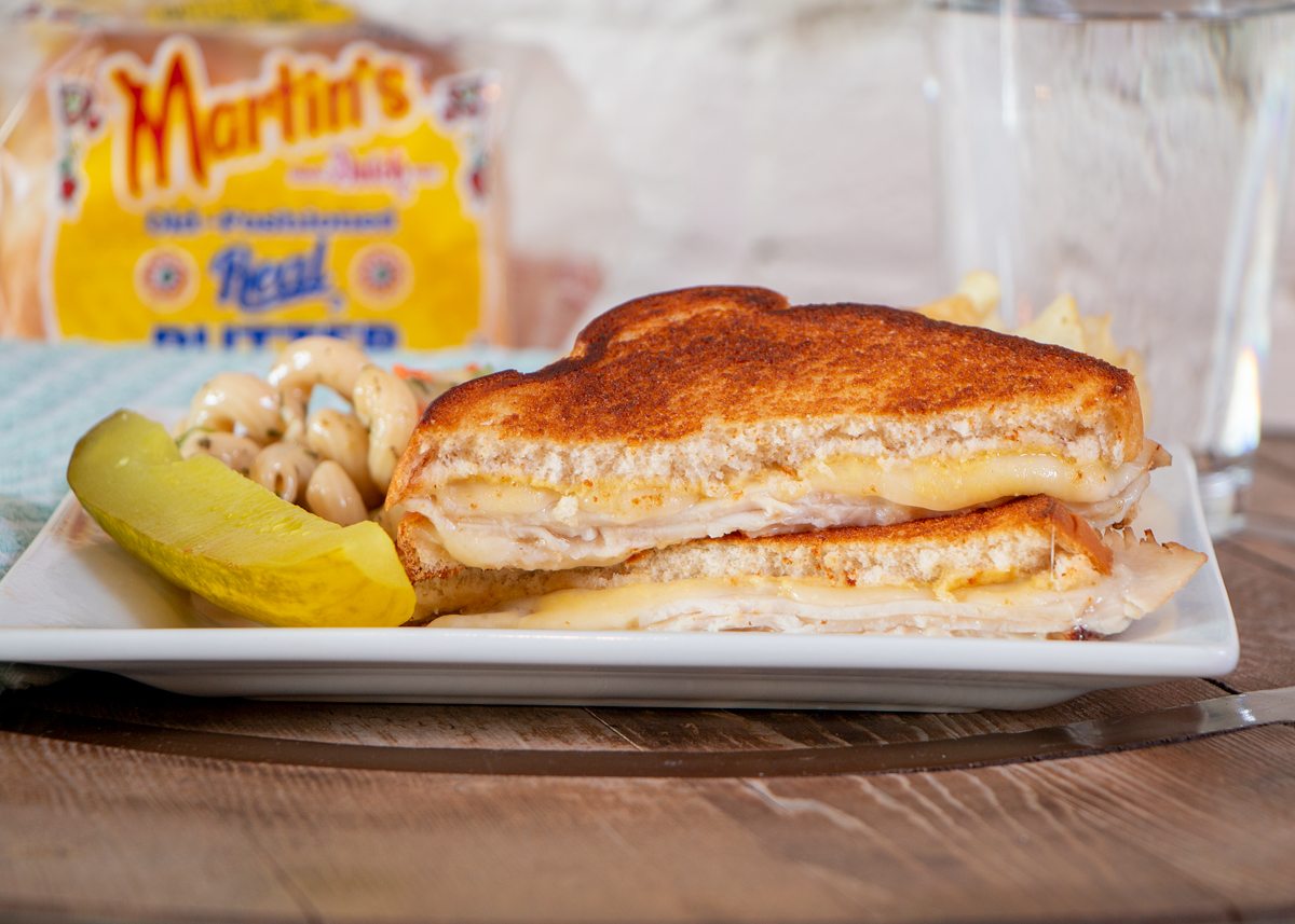 TurkeyandSwissSandwichMelt Martin's Famous Potato Rolls and Bread