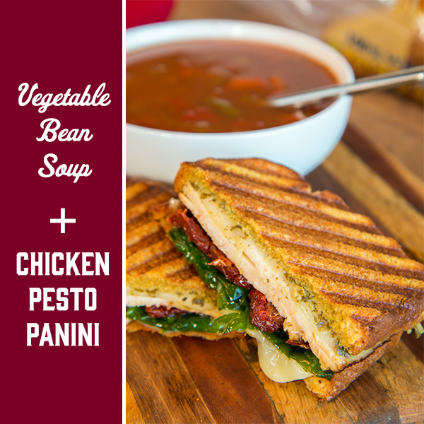 vegetable soup with chicken panini