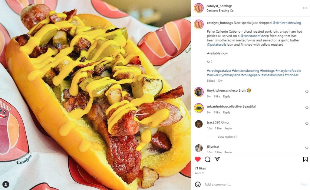 Instagram post from @catalyst_hotdogs